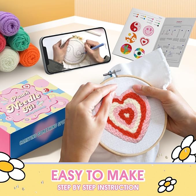 yuegool 6PCS Energy Punch Needle Coasters Kit, Easy DIY Punch Needle Embroidery - Image 4
