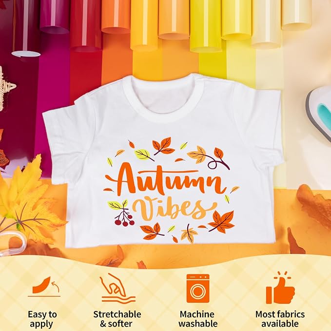 VINYL FROG 10 Sheets Fall Heat Transfer Vinyl Bundle 12"x10" Maroon & Orange & - Image 4