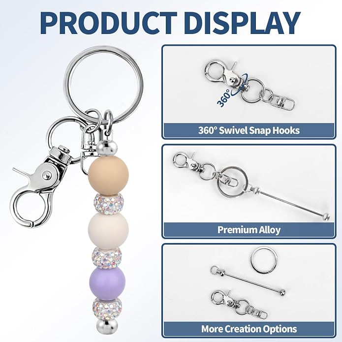 12pcs Blank Beaded Keychain Bars DIY Accessories Metal Beaded Keychain - Image 3