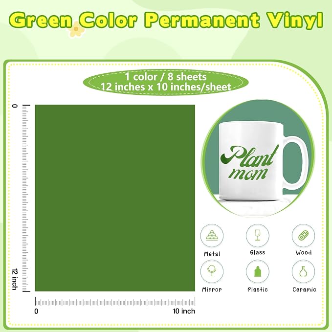Tintnut Dark Green Permanent Vinyl Self Adhesive Vinyl 8 Sheets 12''x10'' | - Image 2