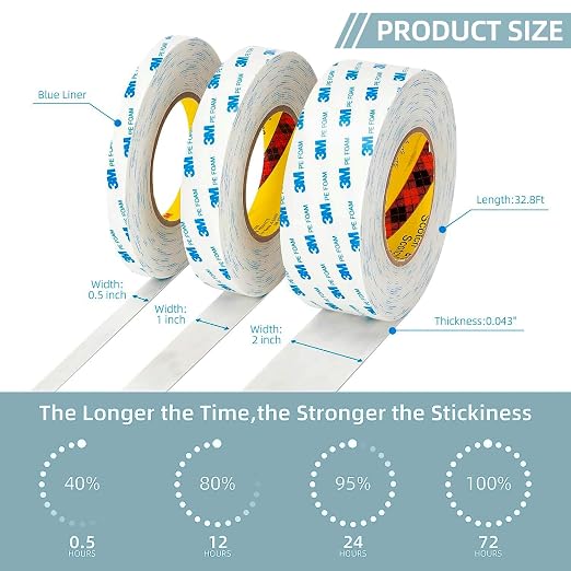 3M Double Sided Tape 2 in x 16.5ft 2 Pack Removable PE Foam Tape | Heavy Duty - Image 3