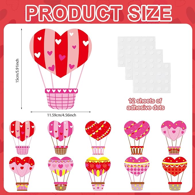 60pcs Valentine's Day Theme DIY Cutouts Hot Air Balloon Bulletin Board - Image 2