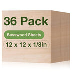 36 Pack Basswood Sheets, 3mm Plywood by Wowood