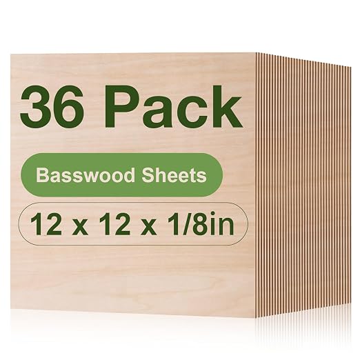 36 Pack Basswood Sheets, 3mm Plywood by Wowood