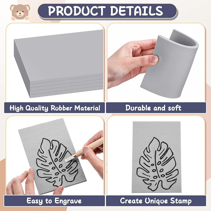 Frienda 30 Pack 4"x6" Rubber Carving Blocks Rubber Stamp Carving Linoleum Blocks - Image 3