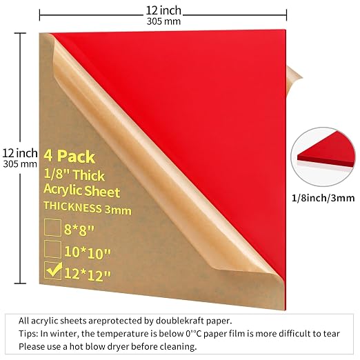 1/8 Thick 12 x 12 inch Acrylic Sheets - Image 2