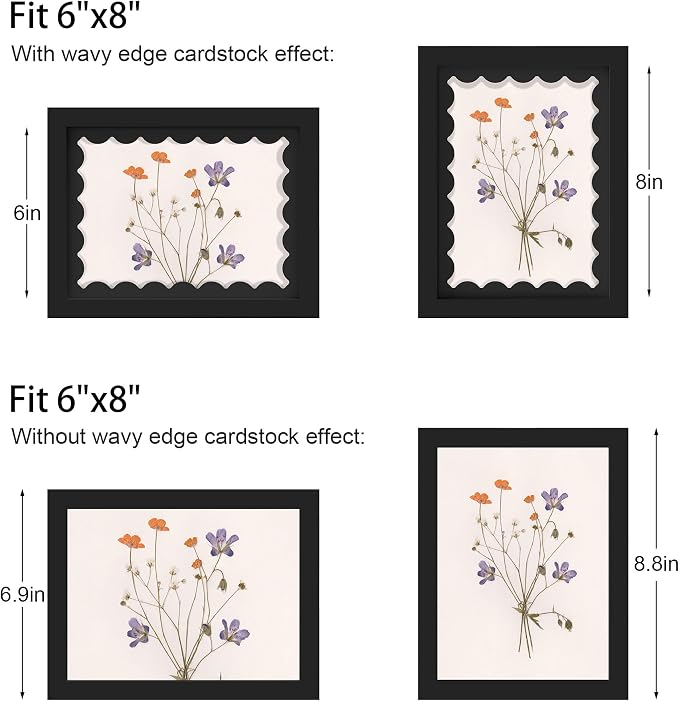 6x8 Picture Frame with Wavy Mat, Wooden Real Glass 6 x 8 Photo Frame - Image 3