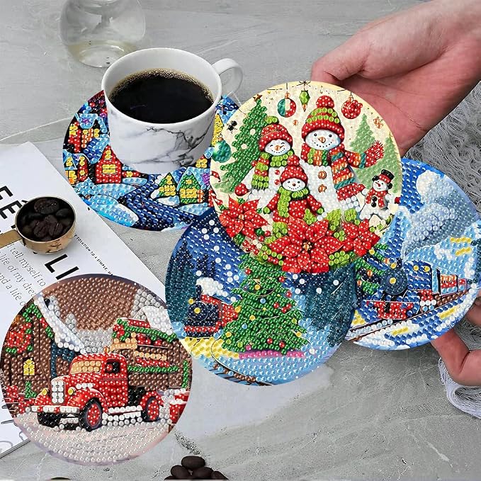 ijbnhd 8 PCS Christmas Diamond Art Coasters Kit Diamond Painting Coasters | - Image 4