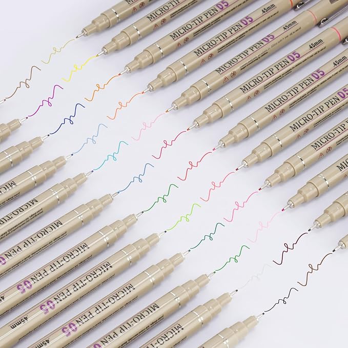 24 Colors Fineliner Pen Set, 05 Tip Fine Point Drawing Pens | Bleed Free Needle - Image 2