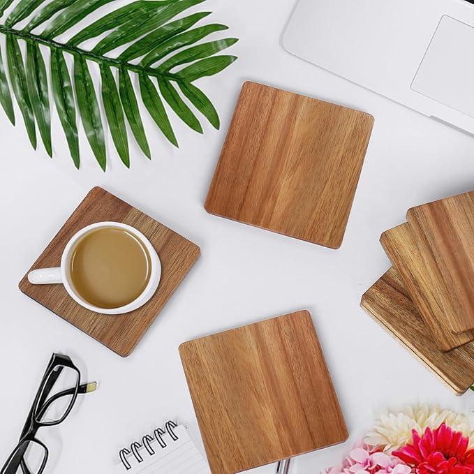 10 Pieces Unfinished Wood Coasters, 4 Inch Square Acacia Wooden Coasters - Image 4
