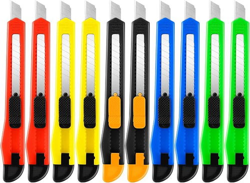 10 Pack Box Cutter Retractable, 9MM Snap-Off Blade Utility Knife, Razor Knife by TIFICAL