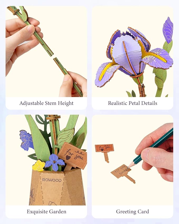 Rowood 3D Puzzles for Adults, DIY Mother's Day Wooden Flower Building Set Craft - Image 3