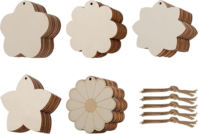 Flower 30pc 5Types Unfinished Wooden Gift Ornaments DIY Craft Birthday Present - Image 6