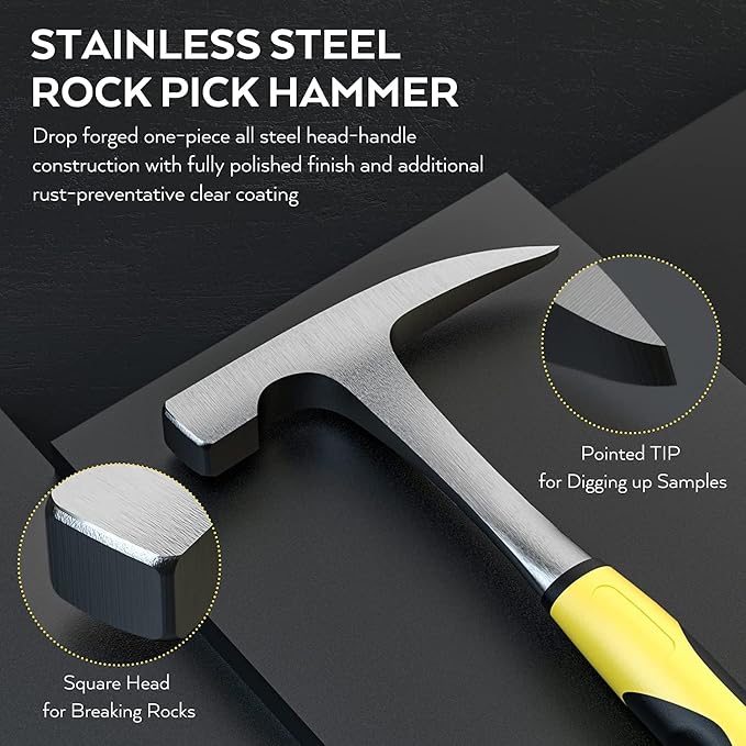 INCLY 15 PCS Geology Rock Pick Hammer Kit, 32oz Hammer & 3 PCS Digging Chisels - Image 3