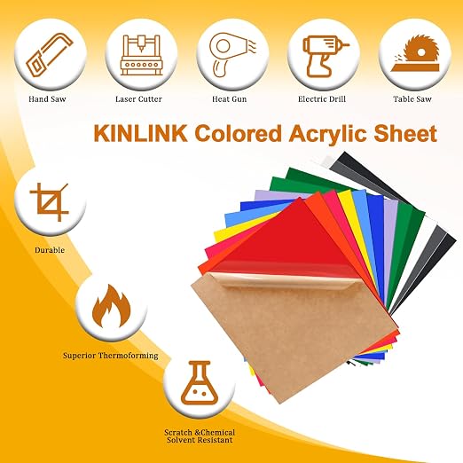 KINLINK 12x12 Plexiglass Sheets 1/8 inch Thick - 3mm Colored Cast Acrylic Sheet - Image 3