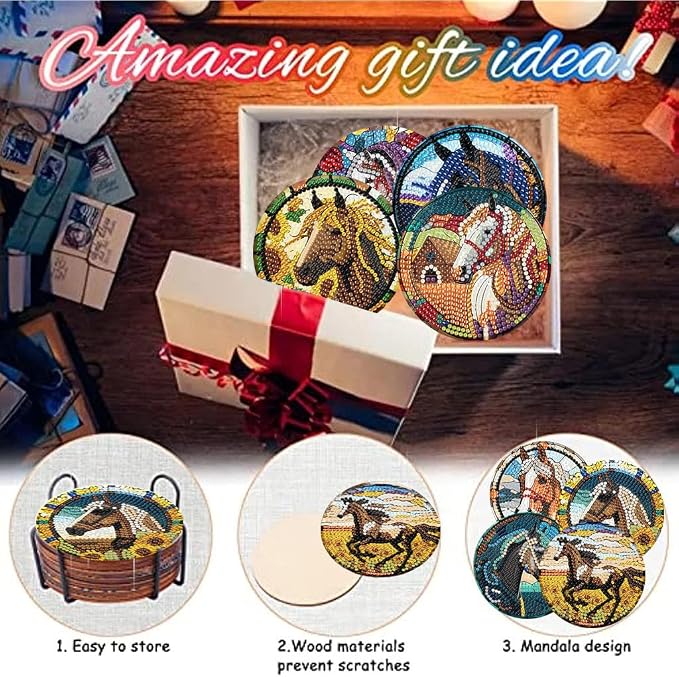 Zythron 8 Pack Diamond Art Coasters, Horse Diamond Painting Coasters Kits | - Image 7