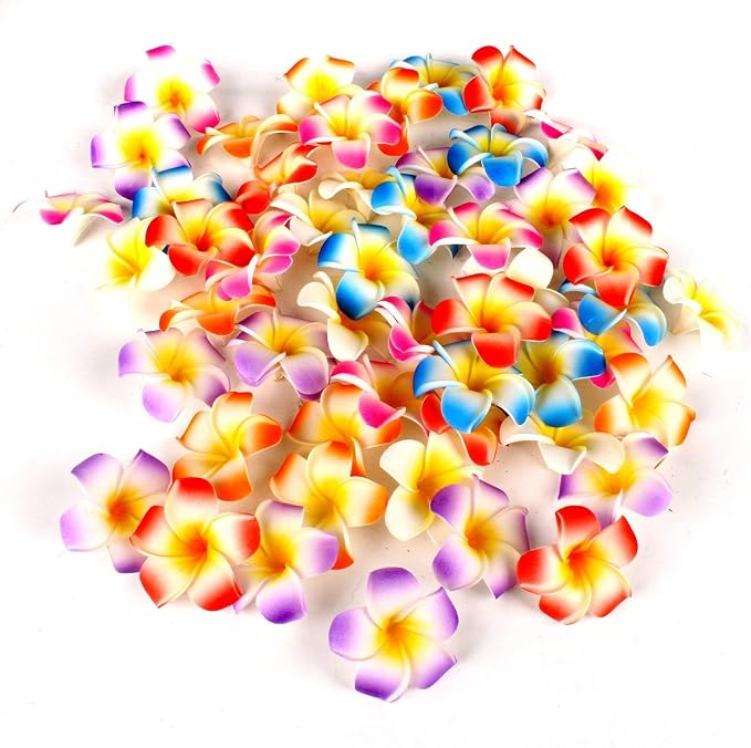Pursuestar 100Pcs Red Foam Hawaiian Frangipani Artificial Plumeria Flower - Image 5