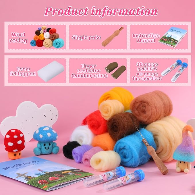 UOOU Needle Felting Kit, Mushroom Needle Felting Beginners Kit, Needle Felting - Image 2