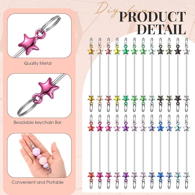 Tondiamo 24 Pcs Beadable Keychain Bars Bulk Blank DIY Metal Beaded Keychain - Image 4