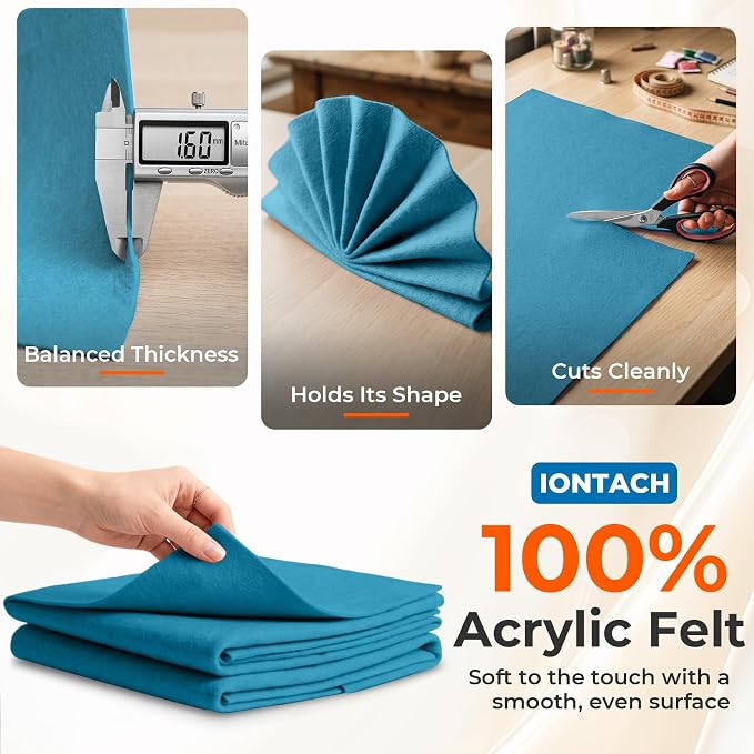 IONTACH 18" X 18" Soft Felt Sheets 1.6mm Thick | Acrylic Felt Fabric Sheets - Image 3