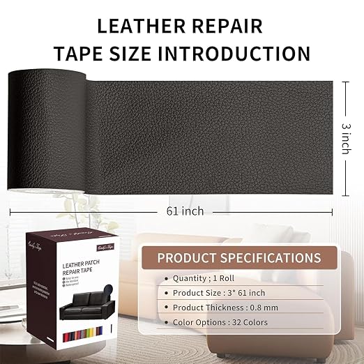 Leather Repair Patch Tape, Dark Brown 3 x 61 Inches Self Adhesive Leather - Image 2