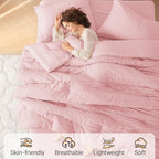 MUXHOMO 7 Pieces King Comforter Set, Seersucker Bed in a Bag King Size - Image 2