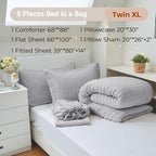 MUXHOMO 5 Pieces Twin XL Comforter Set, Seersucker Bed in a Bag Twin XL Size - Image 4
