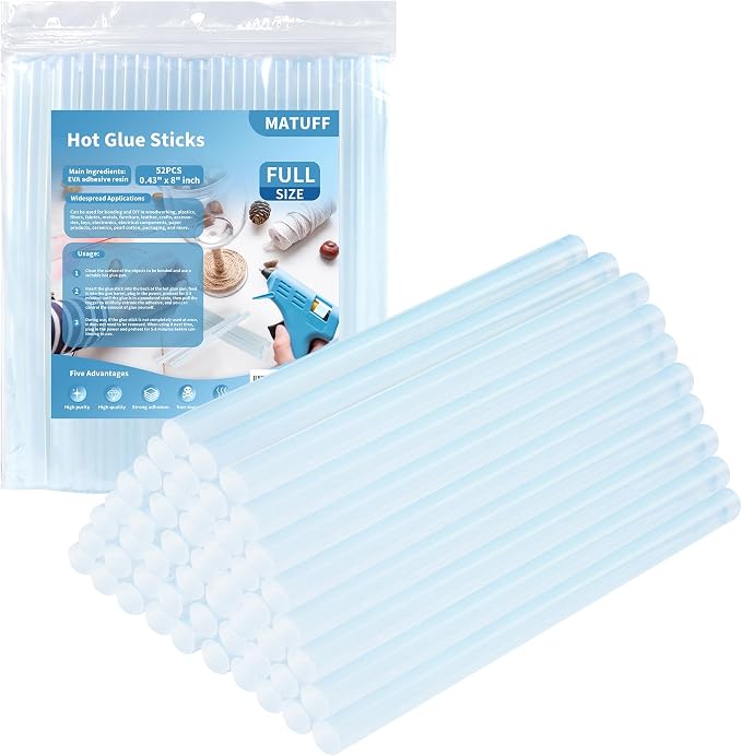 MATUFF Hot Glue Sticks Full Size, 0.43” Dia x 8” Long by MATUFF