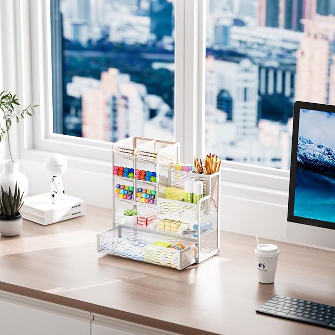 Marbrasse Mesh Pen Holder for Desk, Desk Organizers and Accessories for Office - Image 5