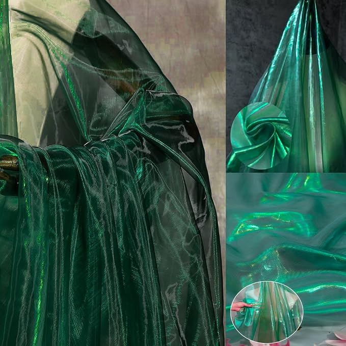 Blackish Green 11 Yard Long Iridescent Organza Fabric - Image 3