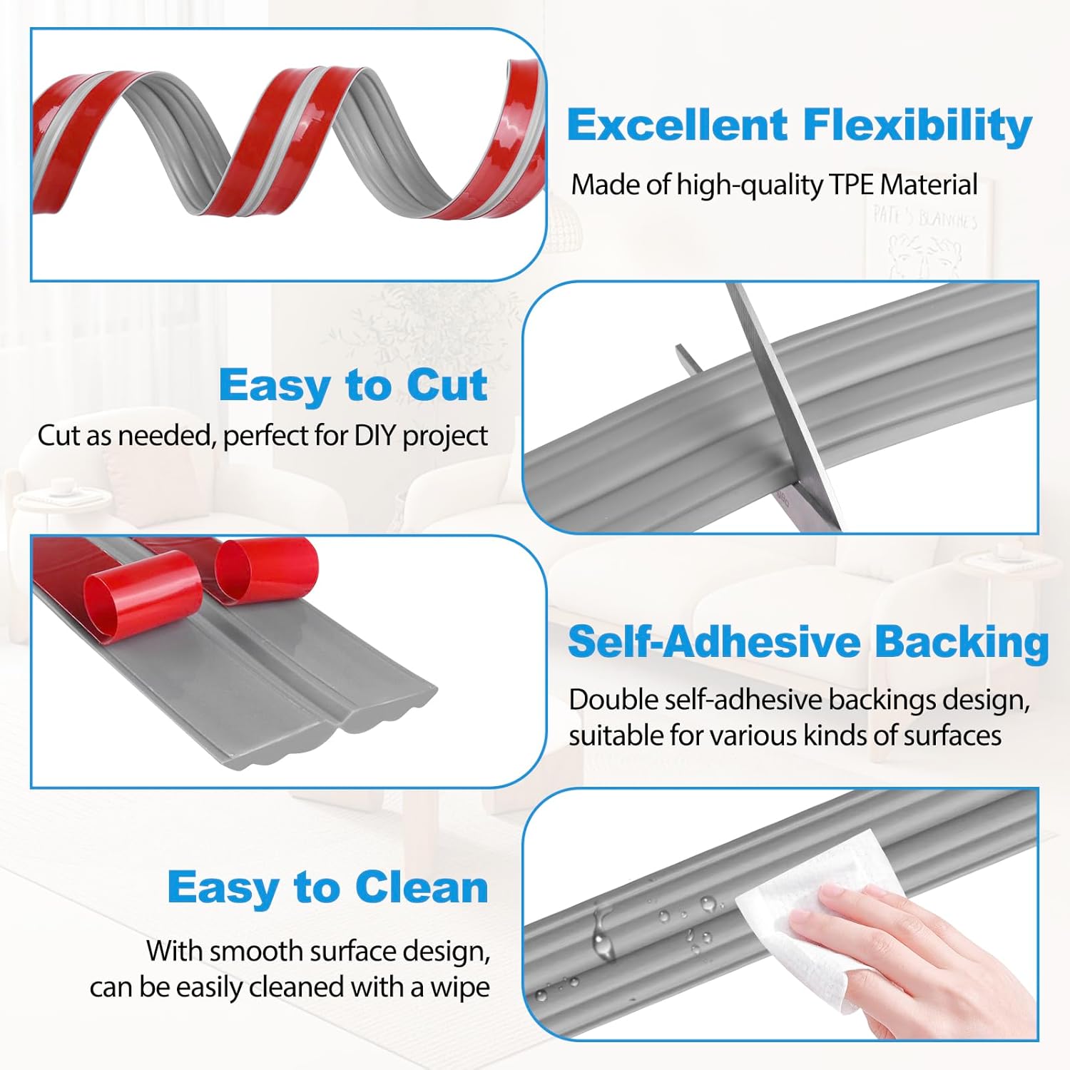 Wall Corner Protector Peel and Stick Corner Trim Molding Flexible Inside & Outside Wall Edge Guard Self Adhesive Moulding Trim for Edge Use, Gray, 2.3” W x 10’ L