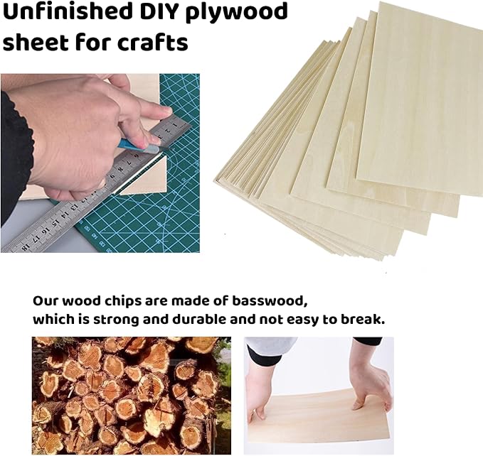 MUXGOA 20 Pcs Poplar Plywood Sheets, Unfinished Thin Wood Sheet - Image 3