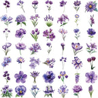 50 Pieces Purple Flower Themed Transparent Stickers - Image 2