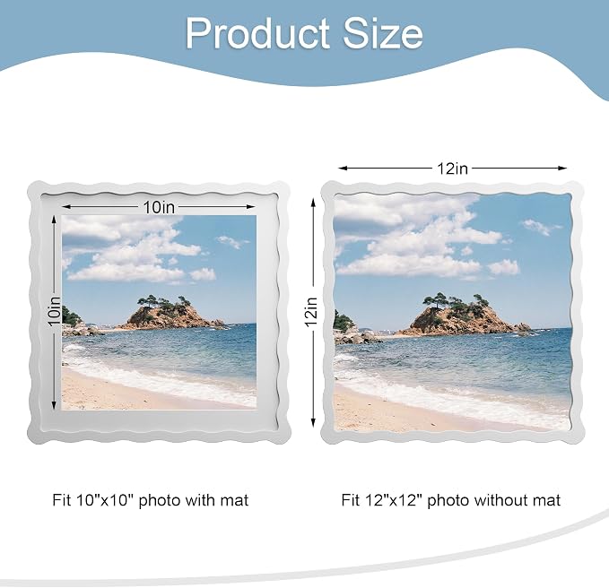 12x12 Picture Frame with Mat for 10x10, Wavy Edge Wooden Real Glass Photo Frame - Image 3
