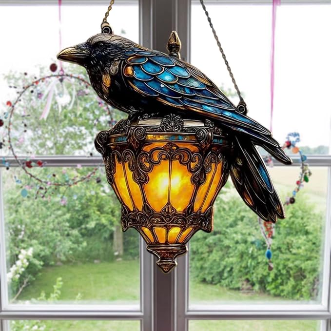 Raven Gothic on Lantern 2D Acrylic Suncatcher, Halloween Decor Indoor Faux by Unknown
