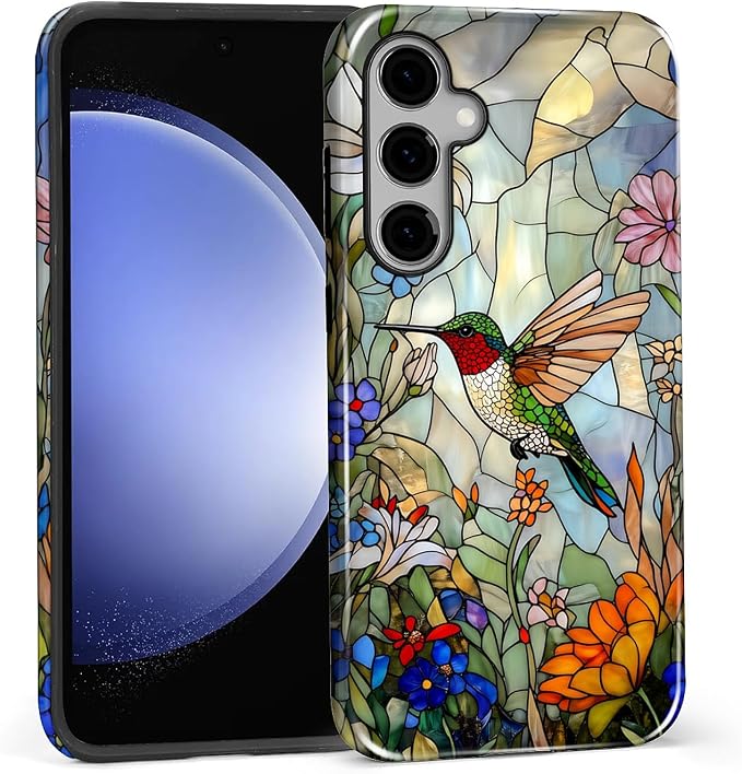for Samsung Galaxy S25 FE Case, Hummingbird Wildflower Stained Glass Pattern - Image 3