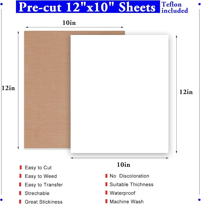 XSEINO HTV Heat Transfer Vinyl Sheets:13Pack 12" x 10" White Iron on Vinyl - Image 2