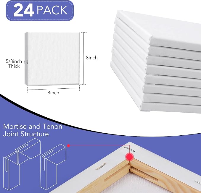 Stretched Canvases for Painting, Primed Acid-Free, 5/8 Inch Thick Wood Frame - Image 2