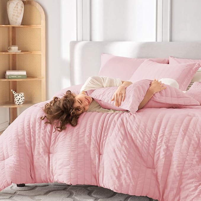 MUXHOMO 7 Pieces Full Comforter Set, Seersucker Bed in a Bag Full Size - Image 7