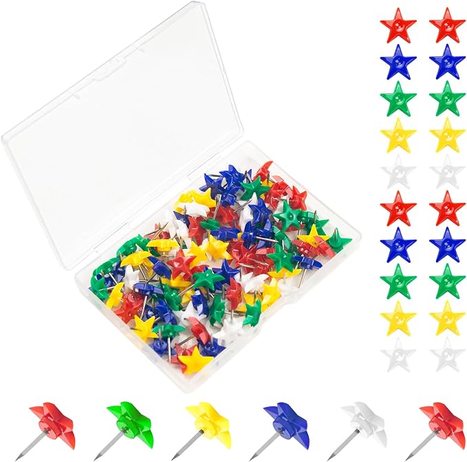 ELANE 100 Pcs Star Thumb Tacks for Wall Hangings, Flat Thumb Tacks and Push Pins by ELANE