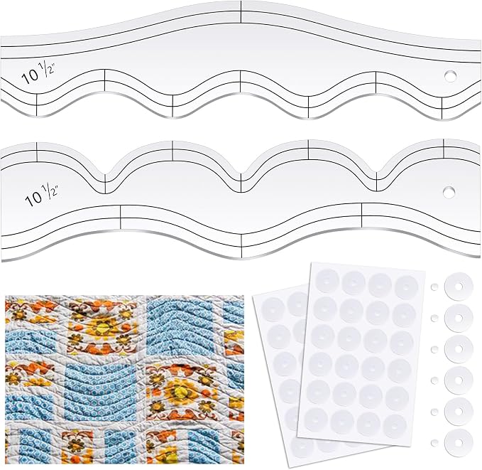 Kigley 2 Pcs Free Motion Quilting Templates Waves Acrylic Quilting Rulers by Kigley