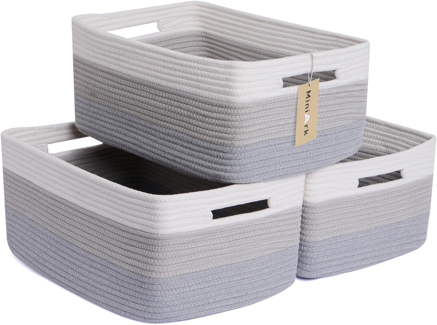 Large Storage Baskets for Shelves, Closet Organizers Bins for Clothes Blanket Towels, Baby Nursery, Toy Baskets Box, Woven Rope Baskets, 17 x 13 x 7.5”, 3 Packs Gradient Grey