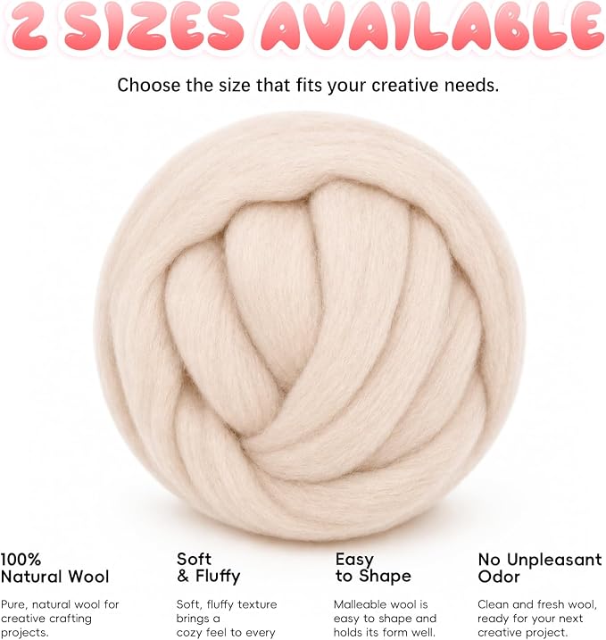 3.53oz Wool Roving: Needle Felting Wool White Roving Wool Felting Supplies Pure - Image 8