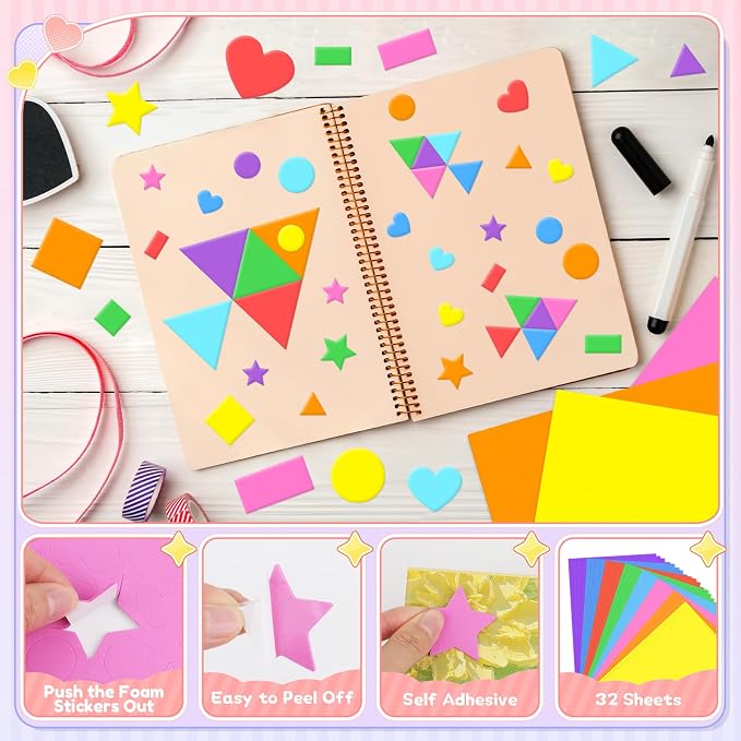 3240Pcs Foam Stickers Foam Shape Stickers Colorful Self Adhesive, 8 Colors - Image 3