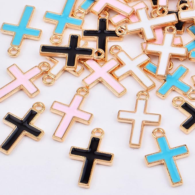40pcs Enamel Cross Crucifix Charms Alloy Jesus Blessing Cross Dangle Pendants - Image 4