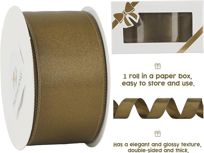 HUIHUANG Brown Wired Ribbon 1-1/2 inch Brown Satin Wire Ribbon - Image 7