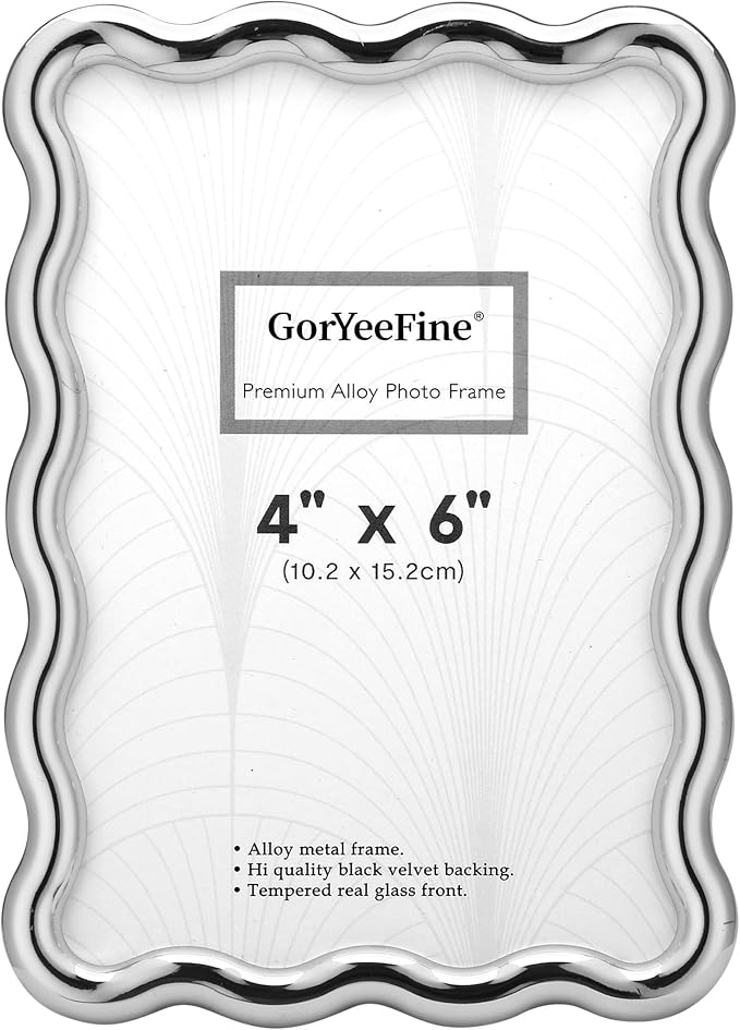 4x6'' Silver Heavy Duty Photo Frame, Wave Design High-End Zinc Alloy Picture by GorYeeFine