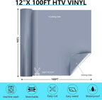 HTVVETUR Gray Iron on Vinyl Roll 12" x 100ft, HTV Heat Transfer Vinyl, Easy Cut - Image 2