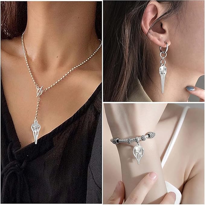 DanLingJewelry 30Pcs 6 Styles Antique Silver Raven Skull Bird Head Skeleton - Image 8