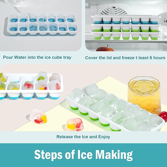 3 Pack Ice Cube Trays with Lid for Freezer, Flexible Silicone Bottom for Easy - Image 4